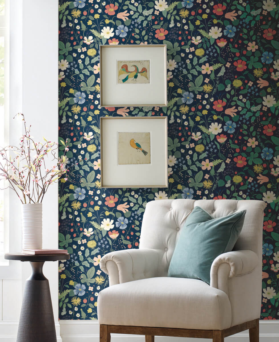 Rifle Paper Co. Strawberry Fields Wallpaper - Blue & Pink