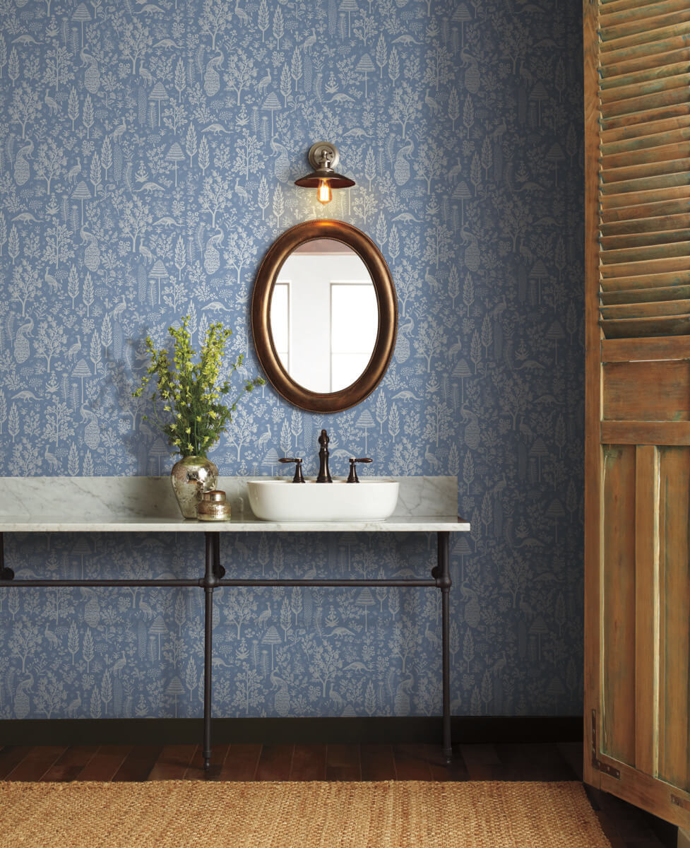 Rifle Paper Co. Menagerie Toile Wallpaper - Blue