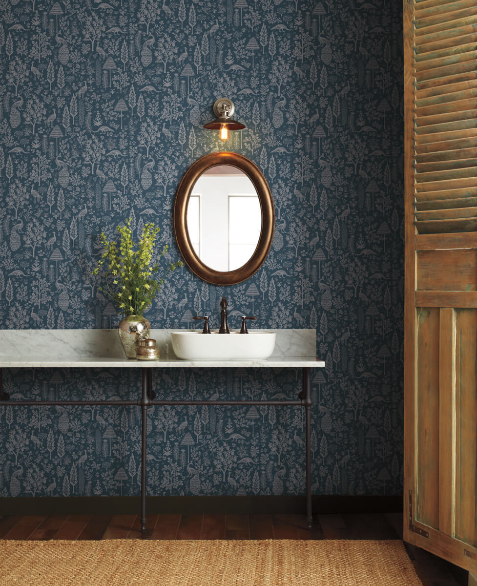 Rifle Paper Co. Menagerie Toile Wallpaper - Dark Blue