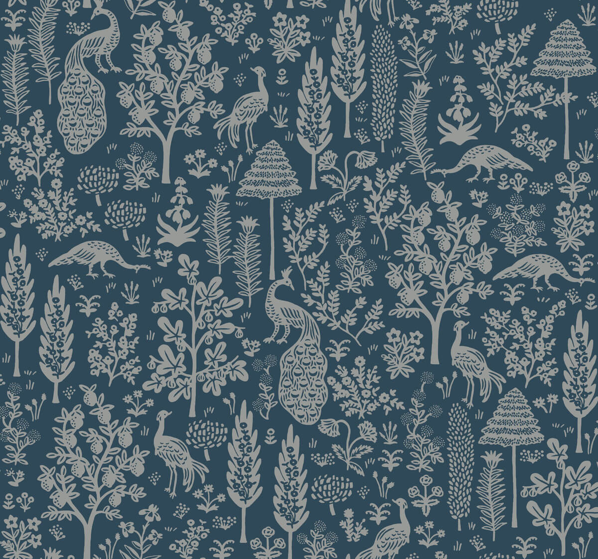 Rifle Paper Co. Menagerie Toile Wallpaper - Dark Blue
