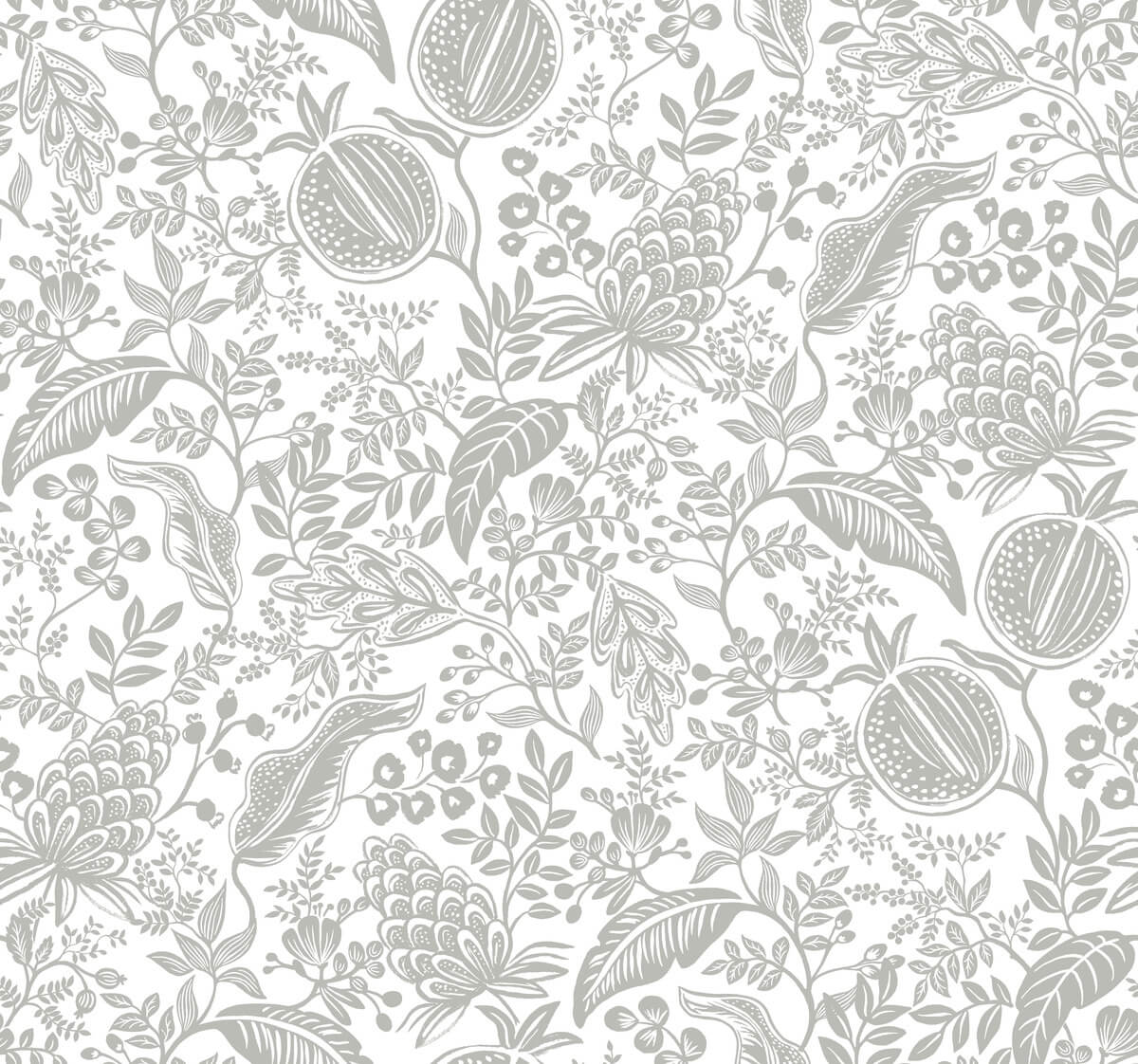 Rifle Paper Co. Pomegranate Wallpaper - White & Metallic Silver