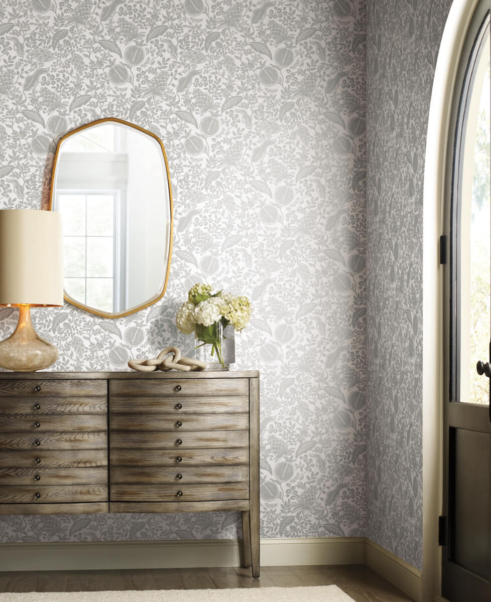 Rifle Paper Co. Pomegranate Wallpaper - White & Metallic Silver