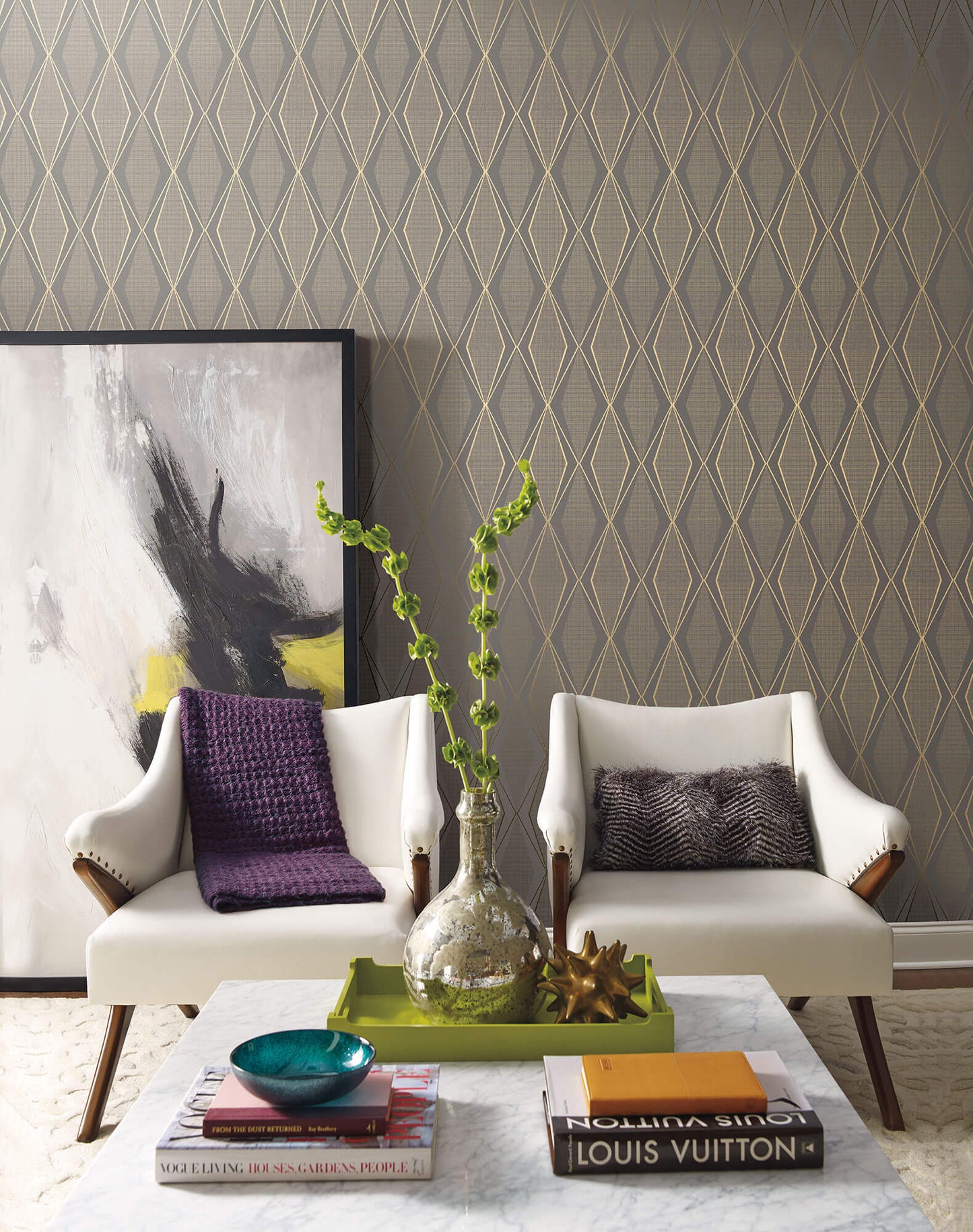 52" inch Stacy Garcia Brilliant Cut Wallpaper - Taupe