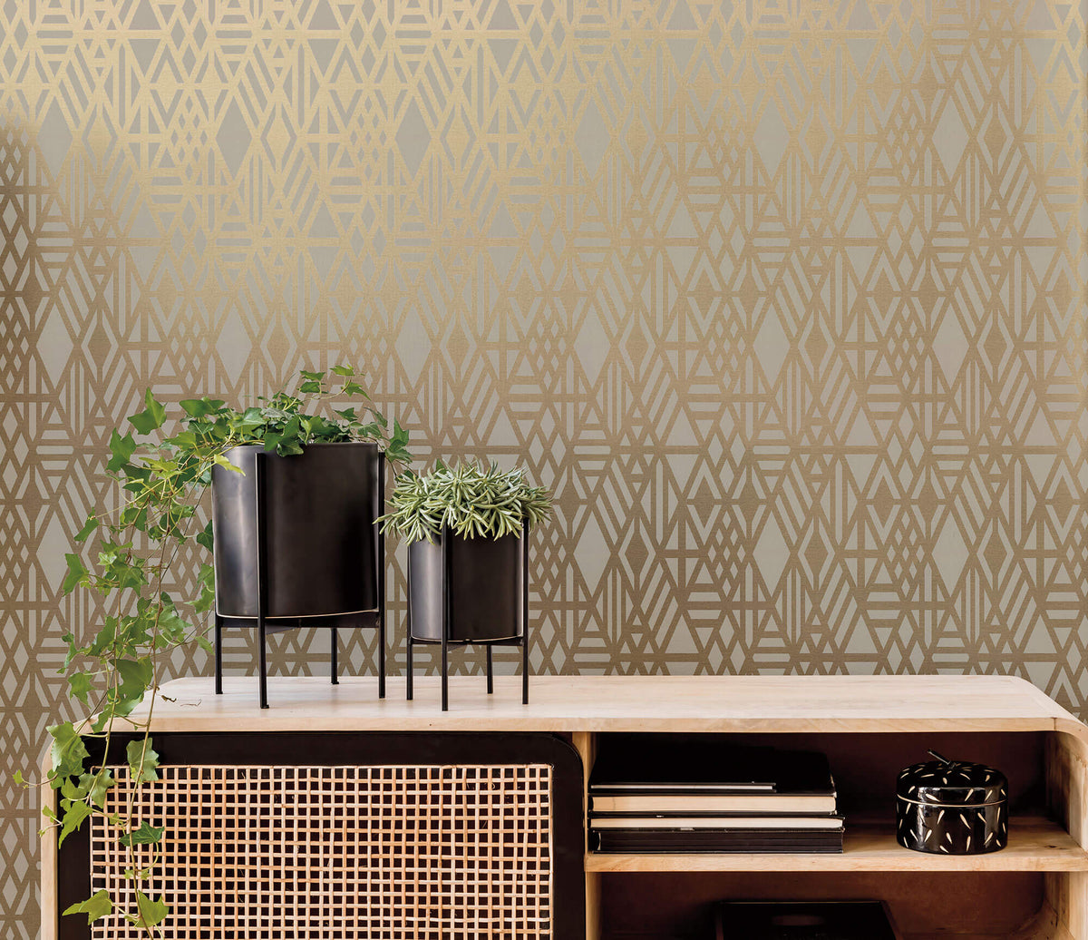 54 in. Stacy Garcia Wrought Iron Wallpaper Sample - Gold