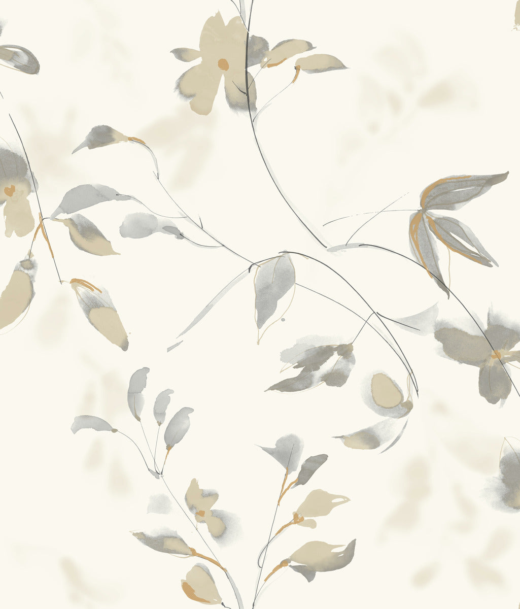 Candice Olson Tranquil Linden Flower Wallpaper Sample - Tan