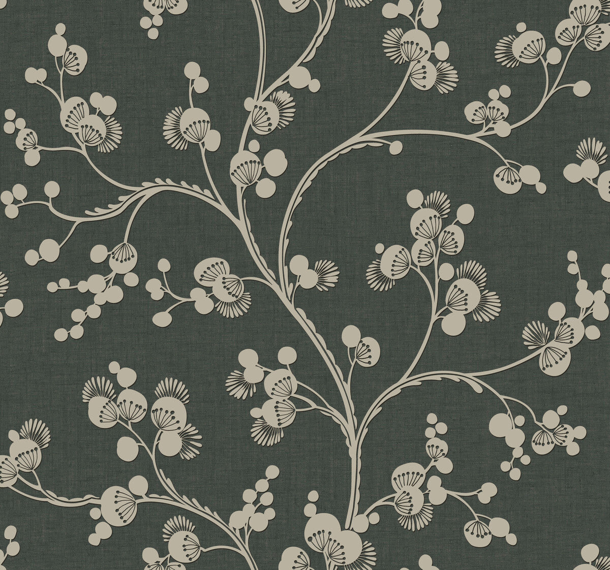 York Silhouettes Dahlia Trail Wallpaper - Black & Taupe