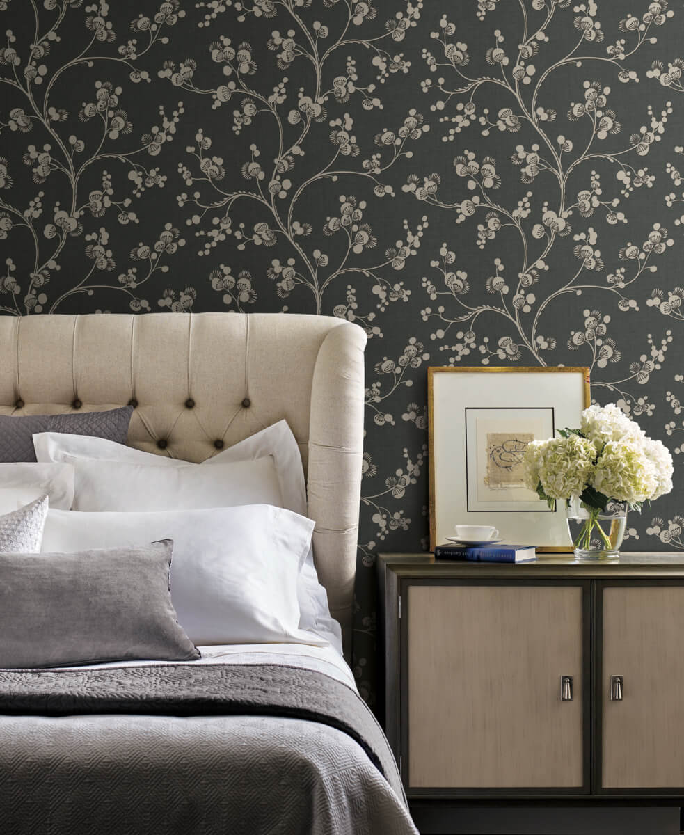 York Silhouettes Dahlia Trail Wallpaper - Black & Taupe