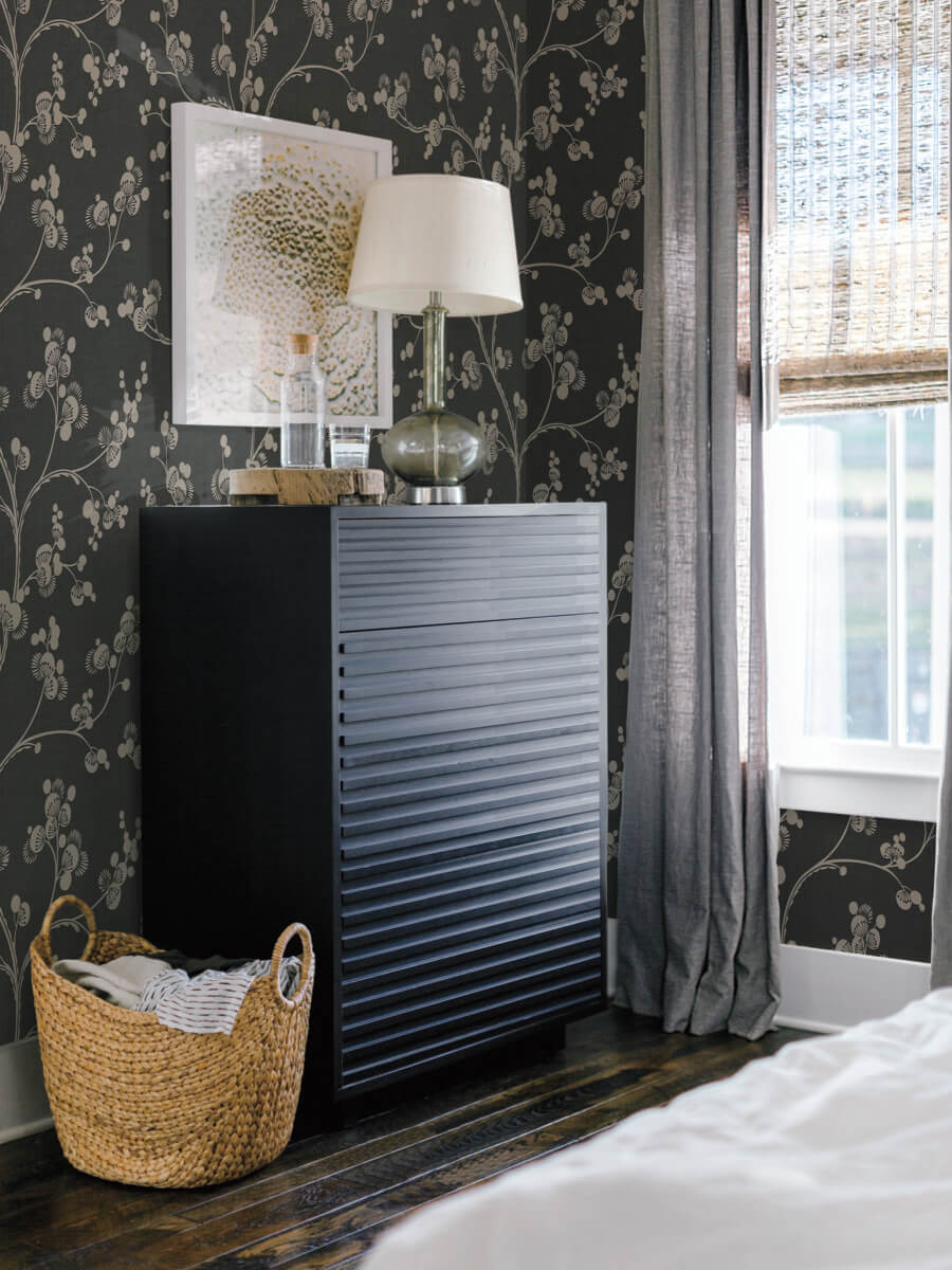 York Silhouettes Dahlia Trail Wallpaper - Black & Taupe