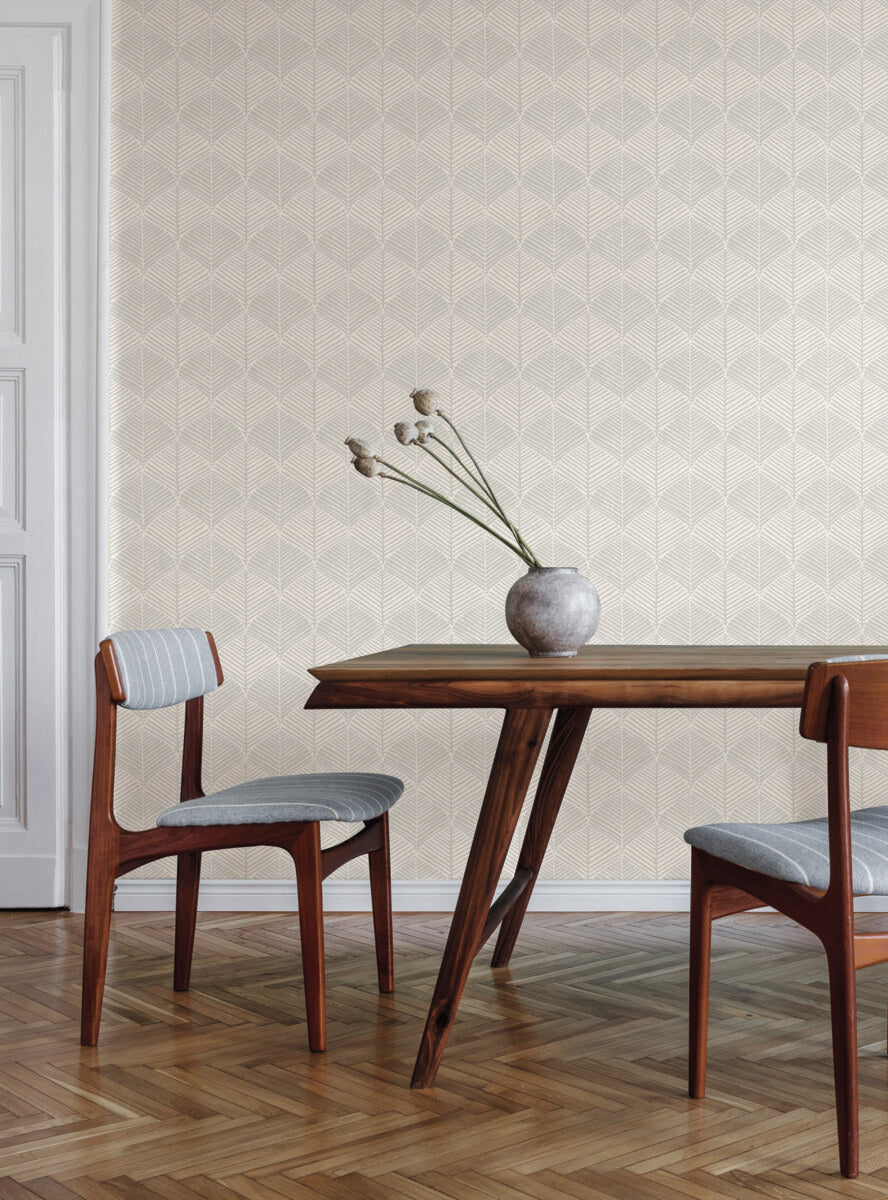 York Silhouettes Palm Thatch Wallpaper - White & Gray