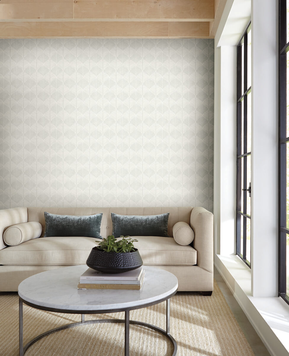 York Silhouettes Palm Thatch Wallpaper - White & Gray