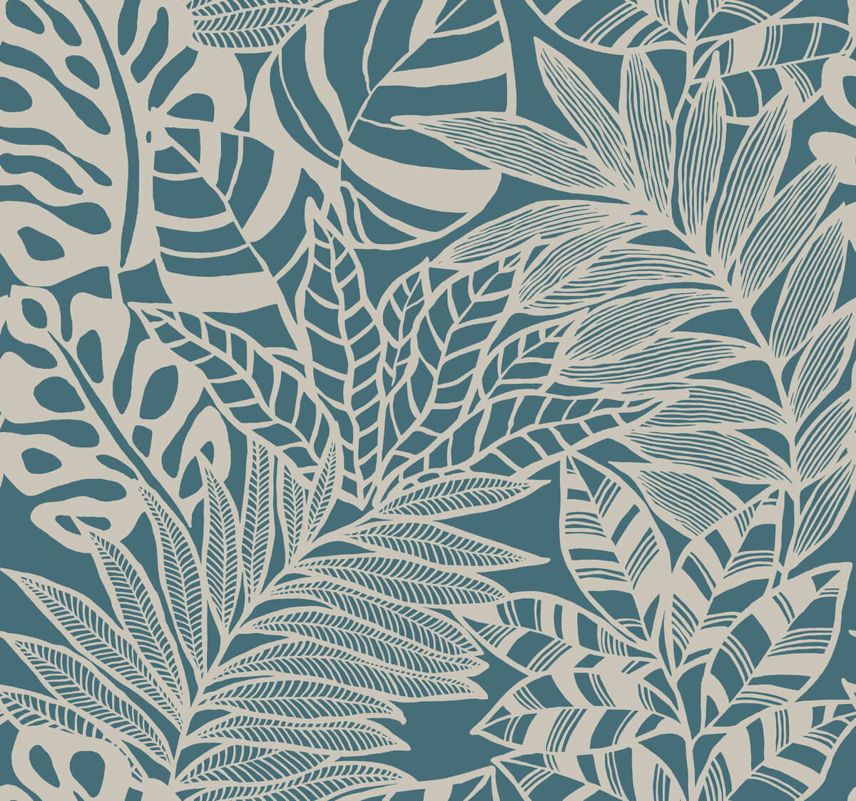 Silhouettes Jungle Leaves Wallpaper - Teal