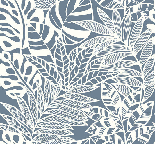 Silhouettes Jungle Leaves Wallpaper - Blue