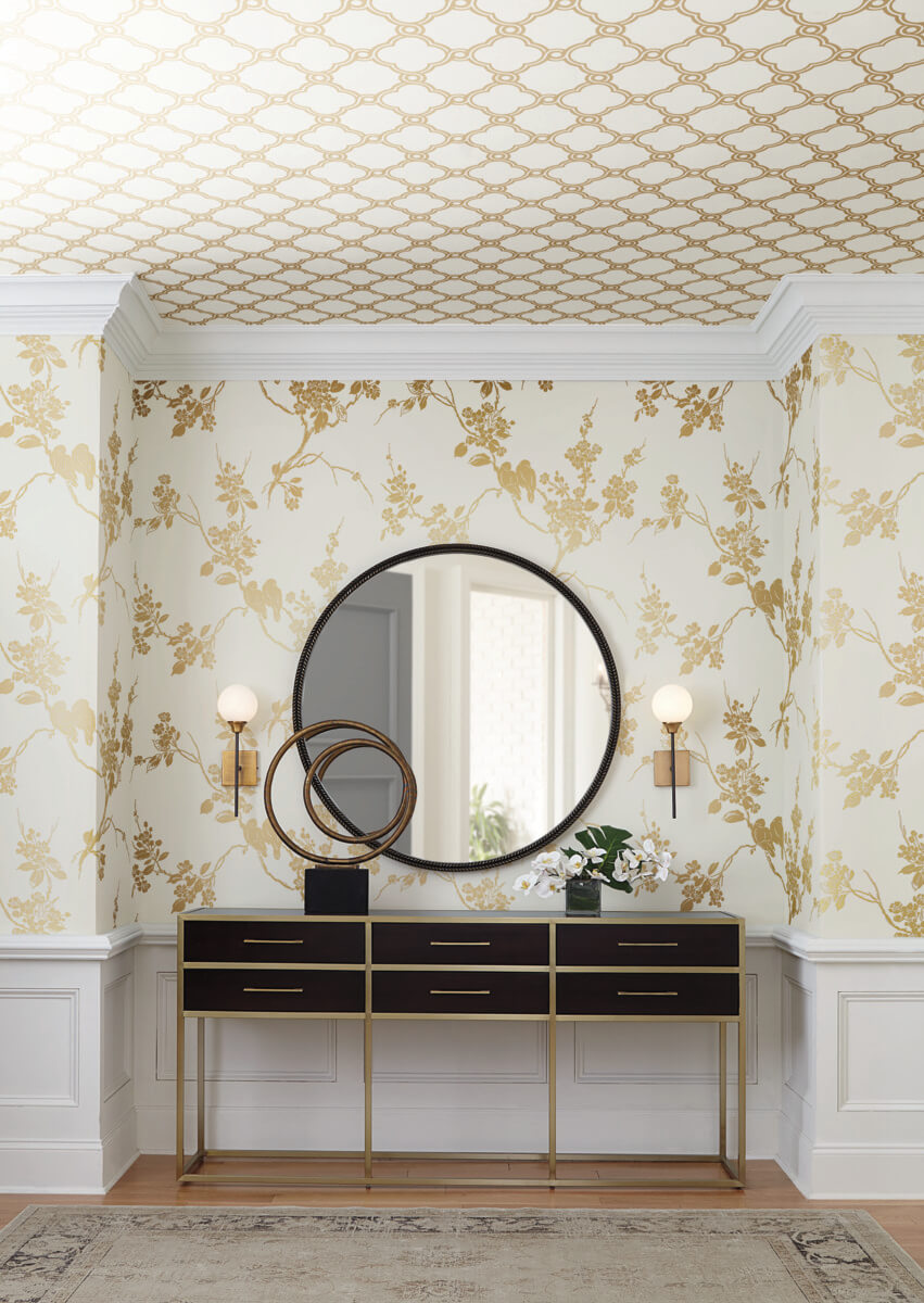York Silhouettes Imperial Blossoms Branch Wallpaper - Metallic Gold & White