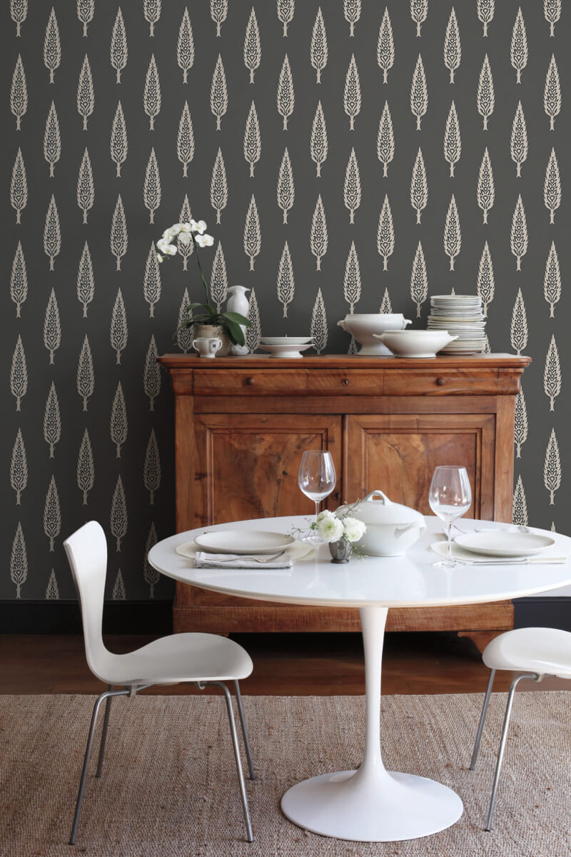York Silhouettes Juniper Tree Wallpaper - Black & Taupe