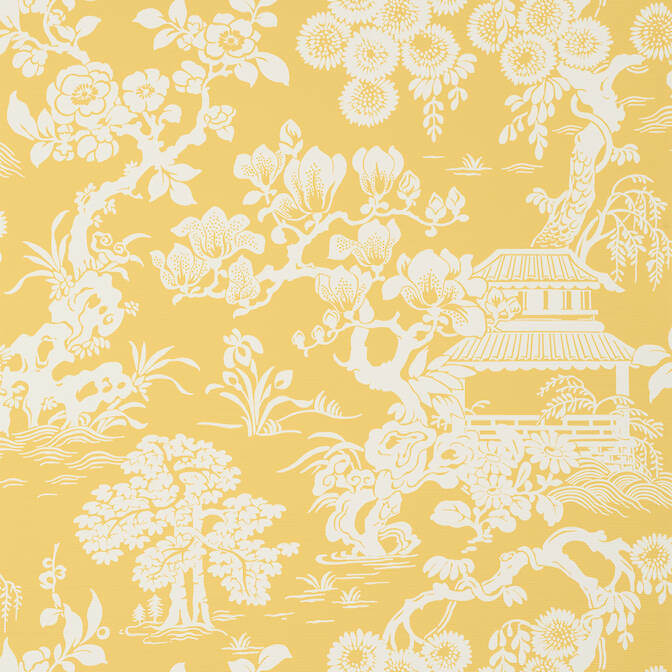 Thibaut Pavilion Japanese Garden Wallpaper Sample - Yellow