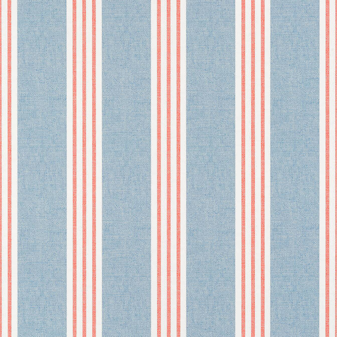 Thibaut Pavilion Canvas Stripe Wallpaper Sample - Blue & Coral