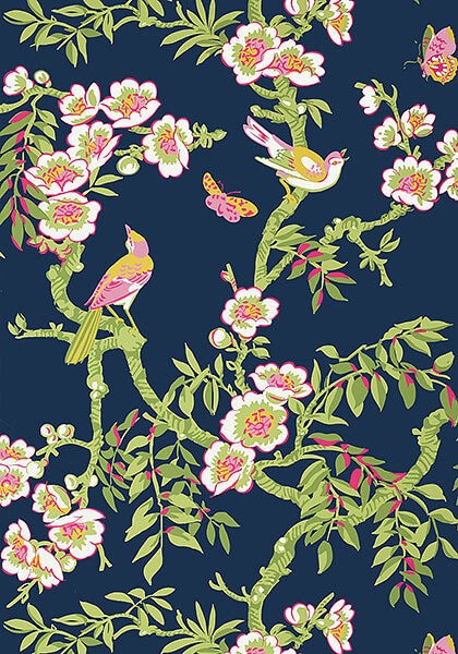 Thibaut Eden Yukio Wallpaper - Navy & Pink
