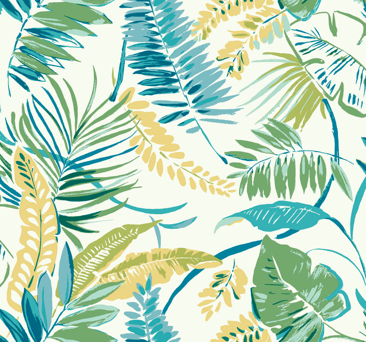 York Tropics Tropical Toss Wallpaper - Aqua & Yellow