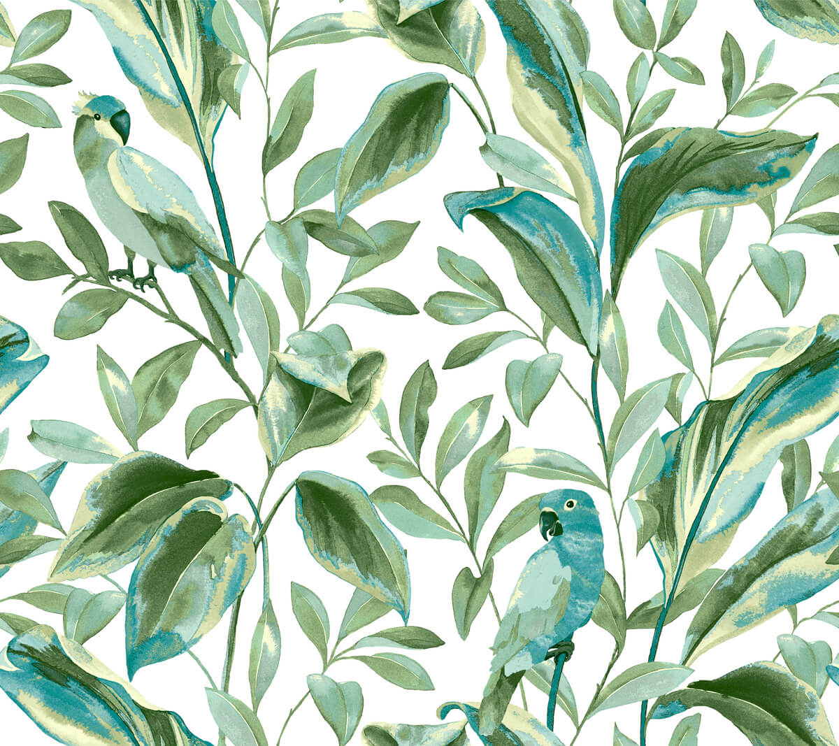 York Tropics Tropical Love Birds Wallpaper - White & Aqua