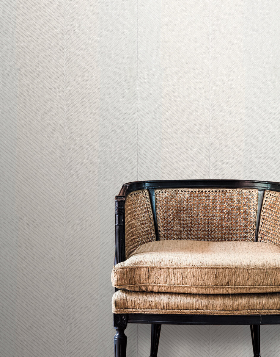 York Tropics Palm Chevron Wallpaper Sample - White & Silver