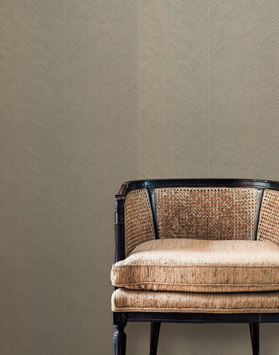 York Tropics Palm Chevron Wallpaper - Taupe & Gold