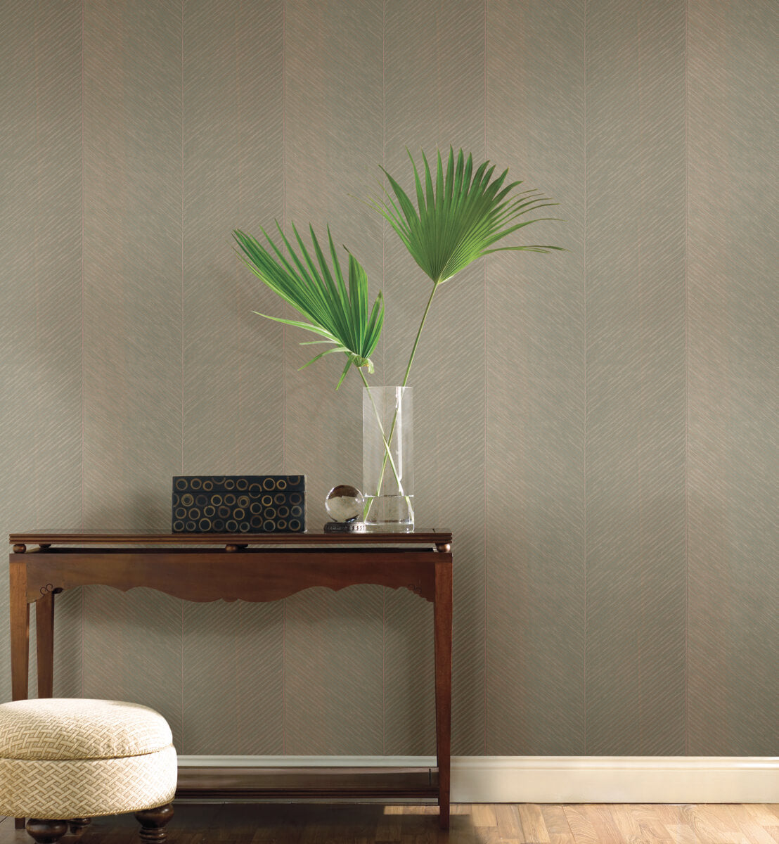 York Tropics Palm Chevron Wallpaper - Taupe & Gold