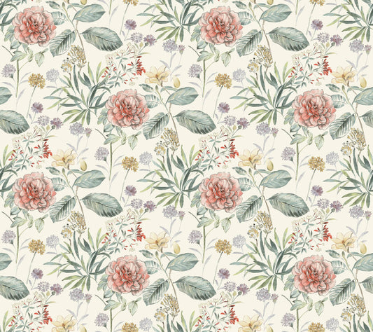 Handpainted Traditionals Midsummer Floral Wallpaper - Coral