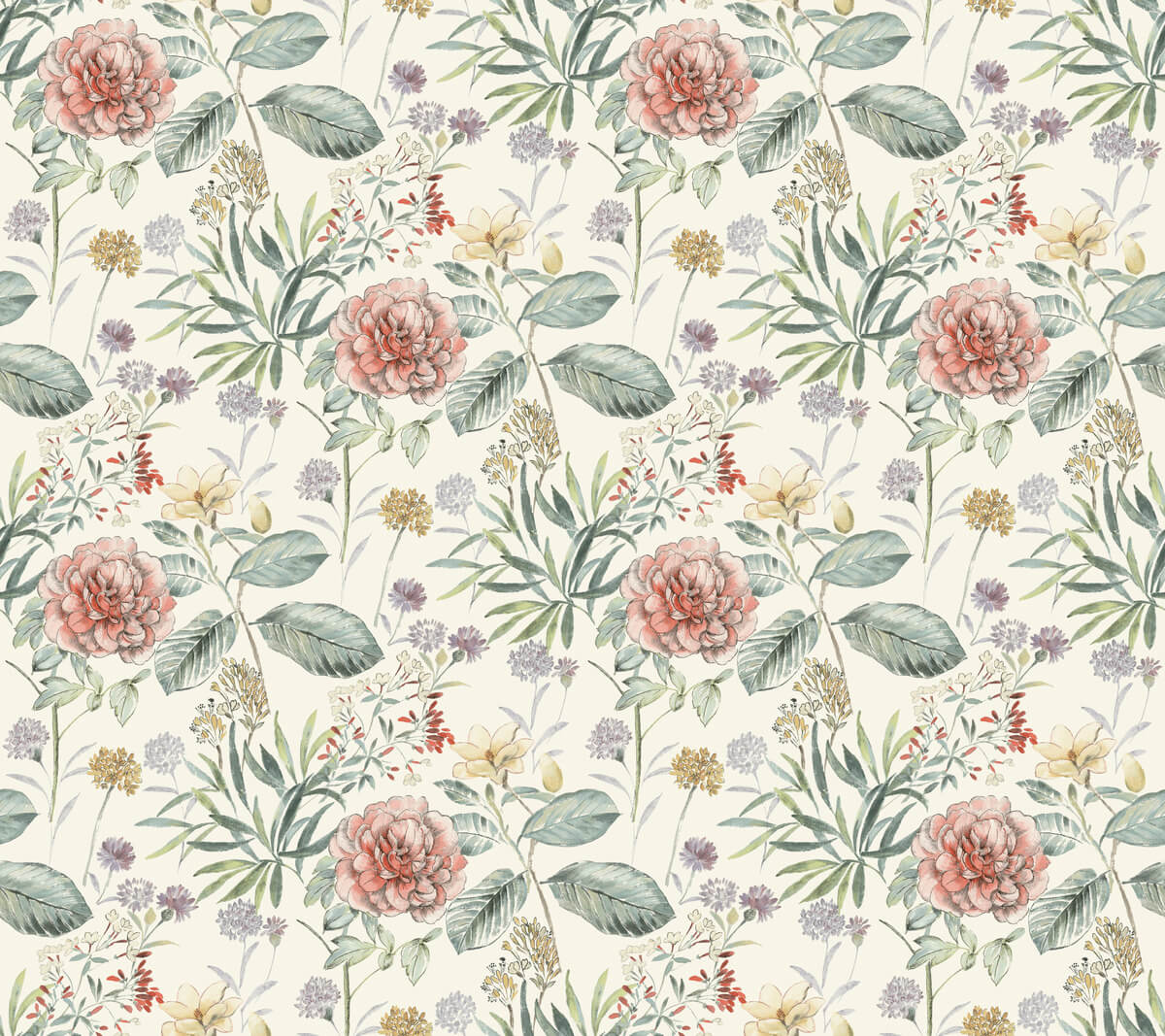 York Handpainted Traditionals Midsummer Floral Wallpaper - Coral
