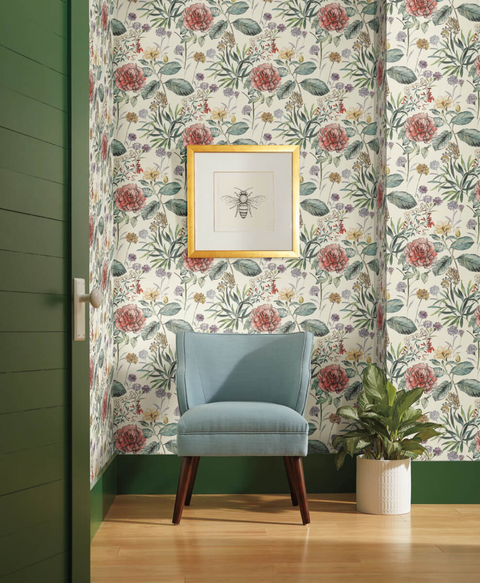 York Handpainted Traditionals Midsummer Floral Wallpaper - Coral
