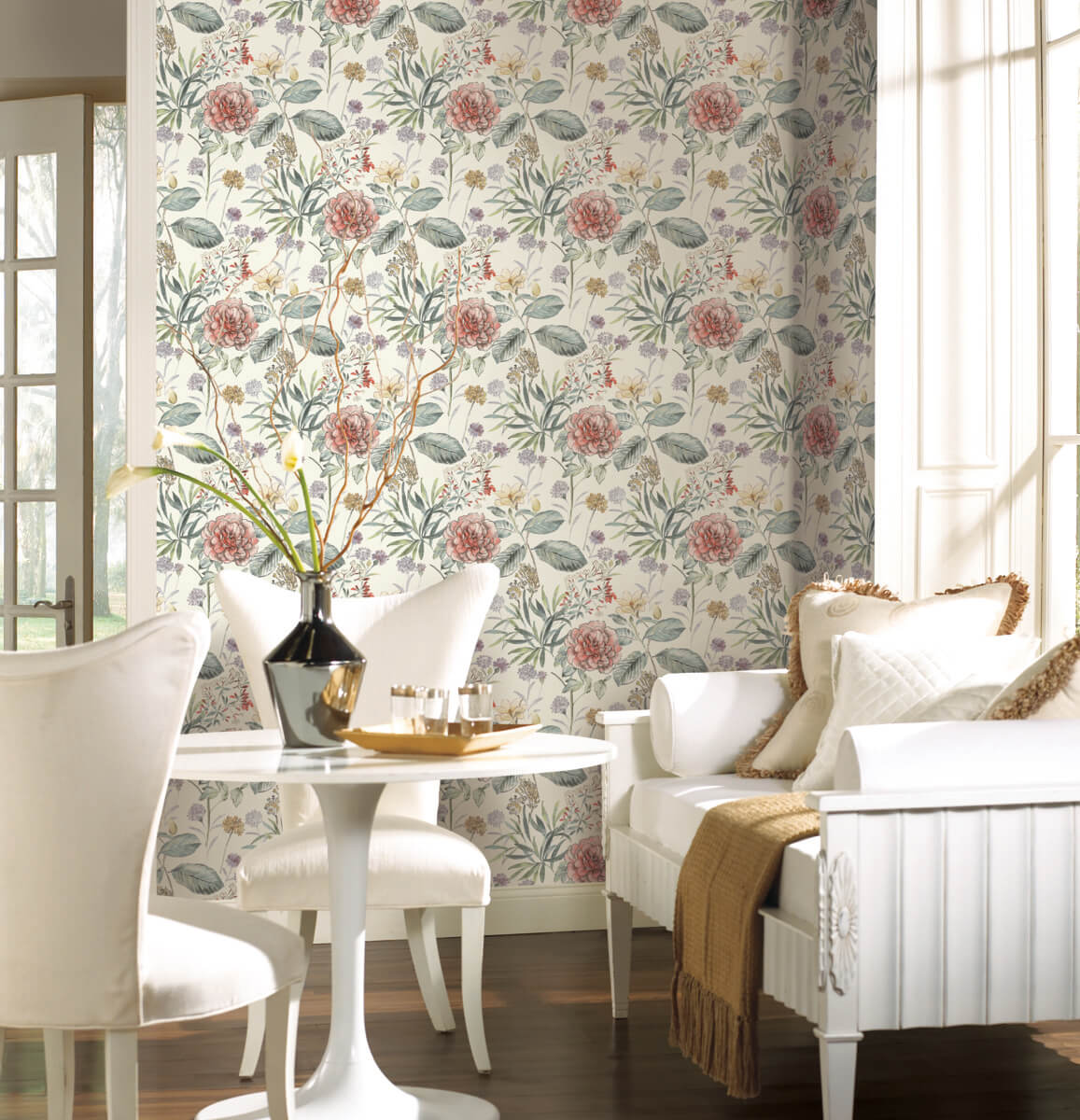 Handpainted Traditionals Midsummer Floral Wallpaper - Coral