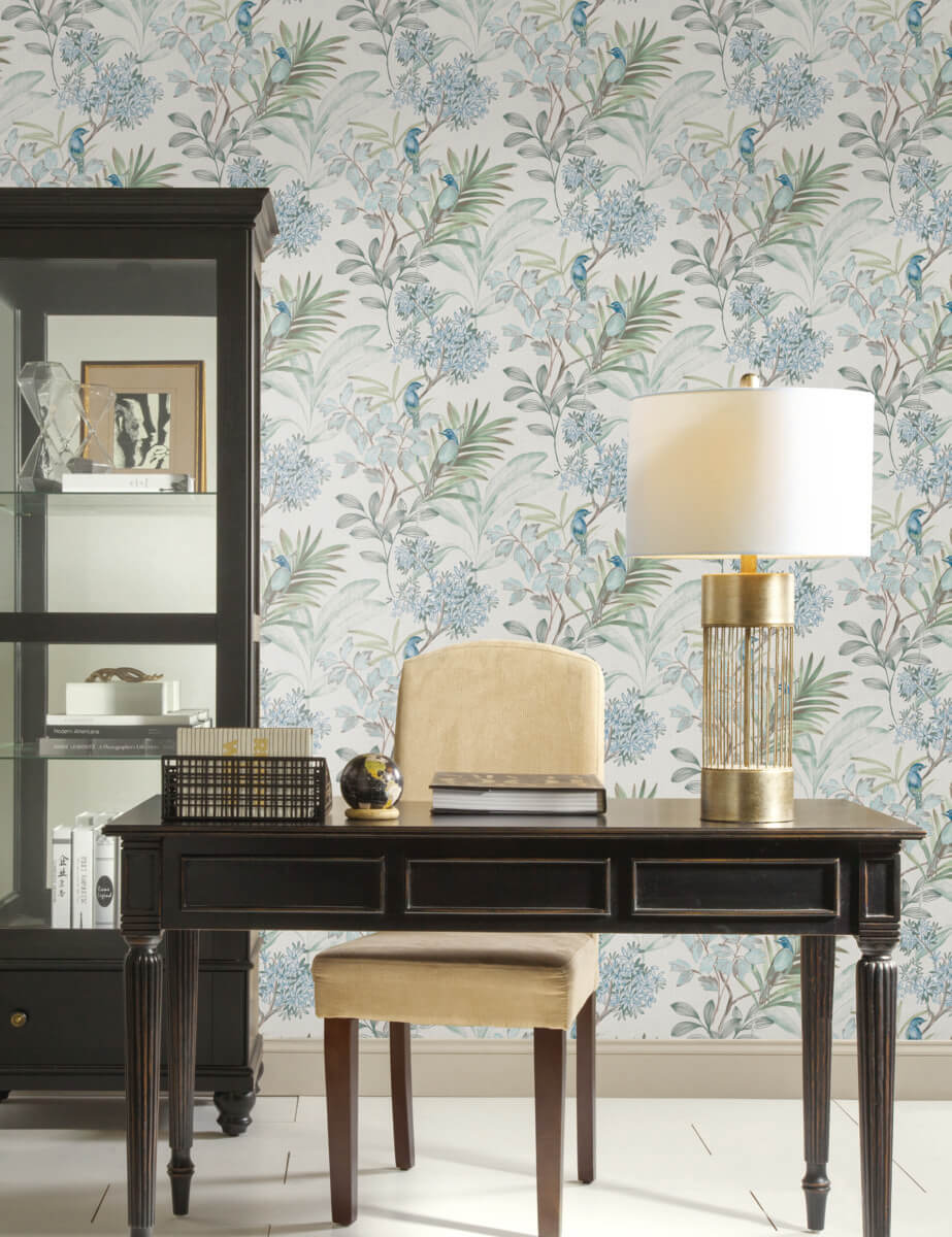 York Handpainted Traditionals Songbird Wallpaper - Turquoise
