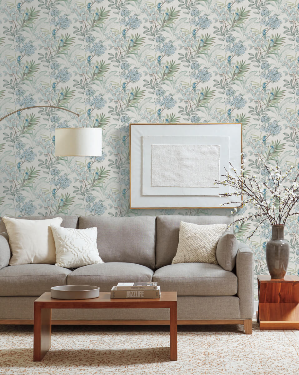 York Handpainted Traditionals Songbird Wallpaper - Turquoise