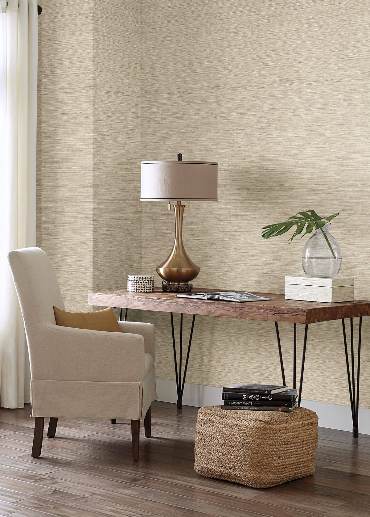 York Faux Grasscloth Wallpaper - Light Brown
