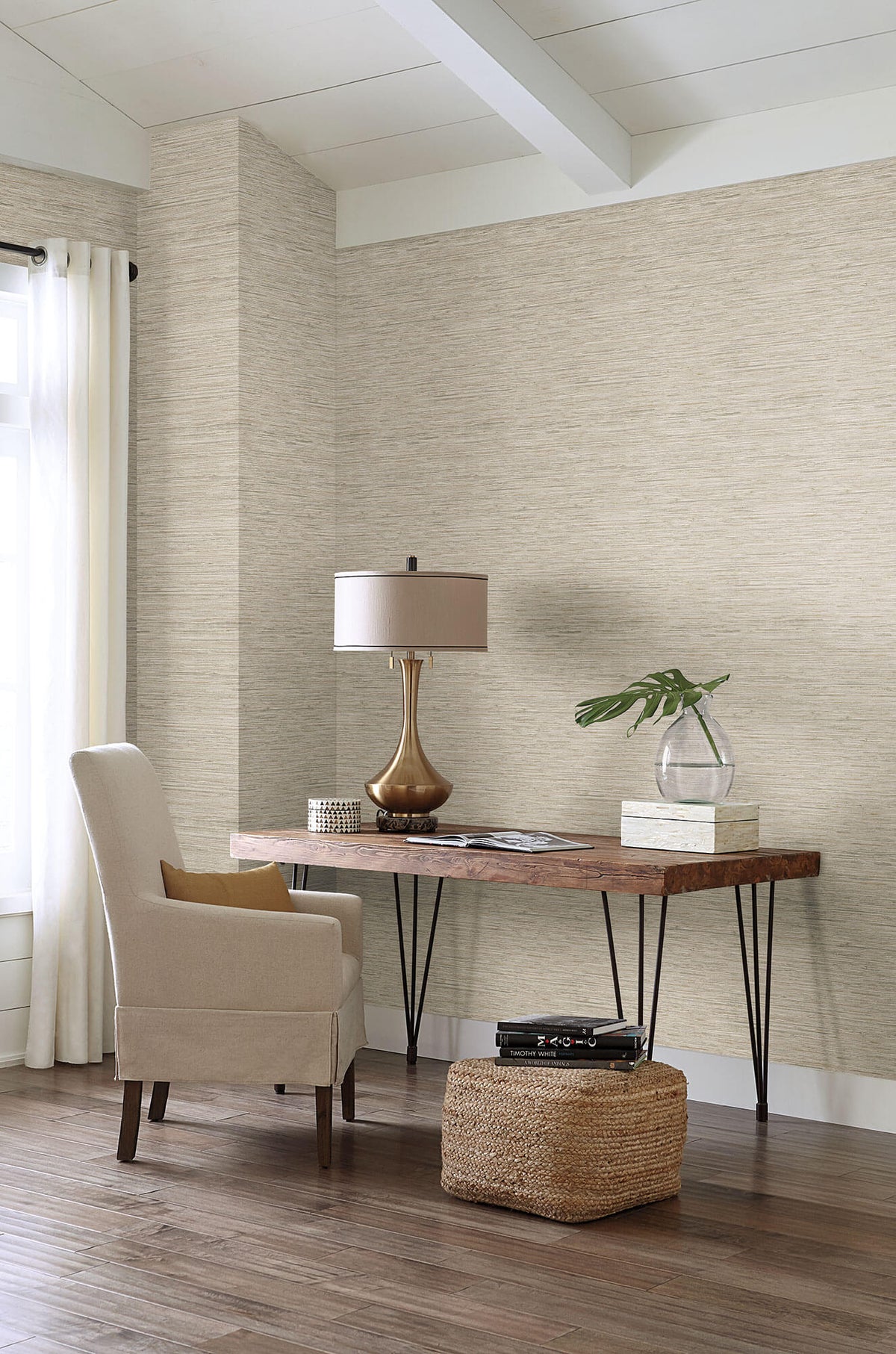 York Faux Grasscloth Wallpaper - Light Brown