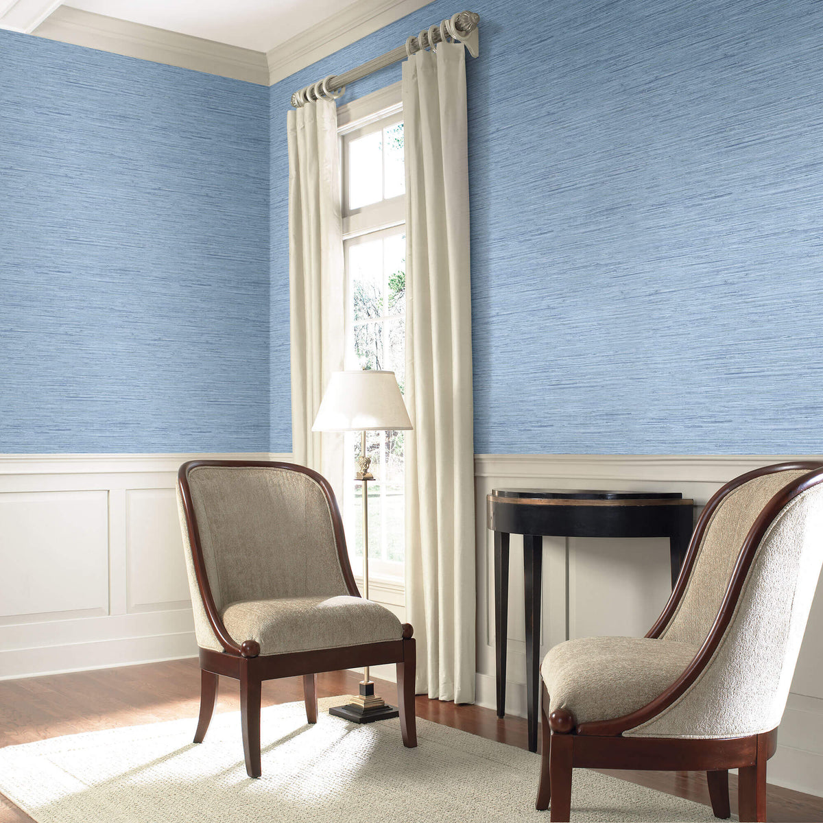 York Ashford Tropics Faux Grasscloth Wallpaper - Denim Blue