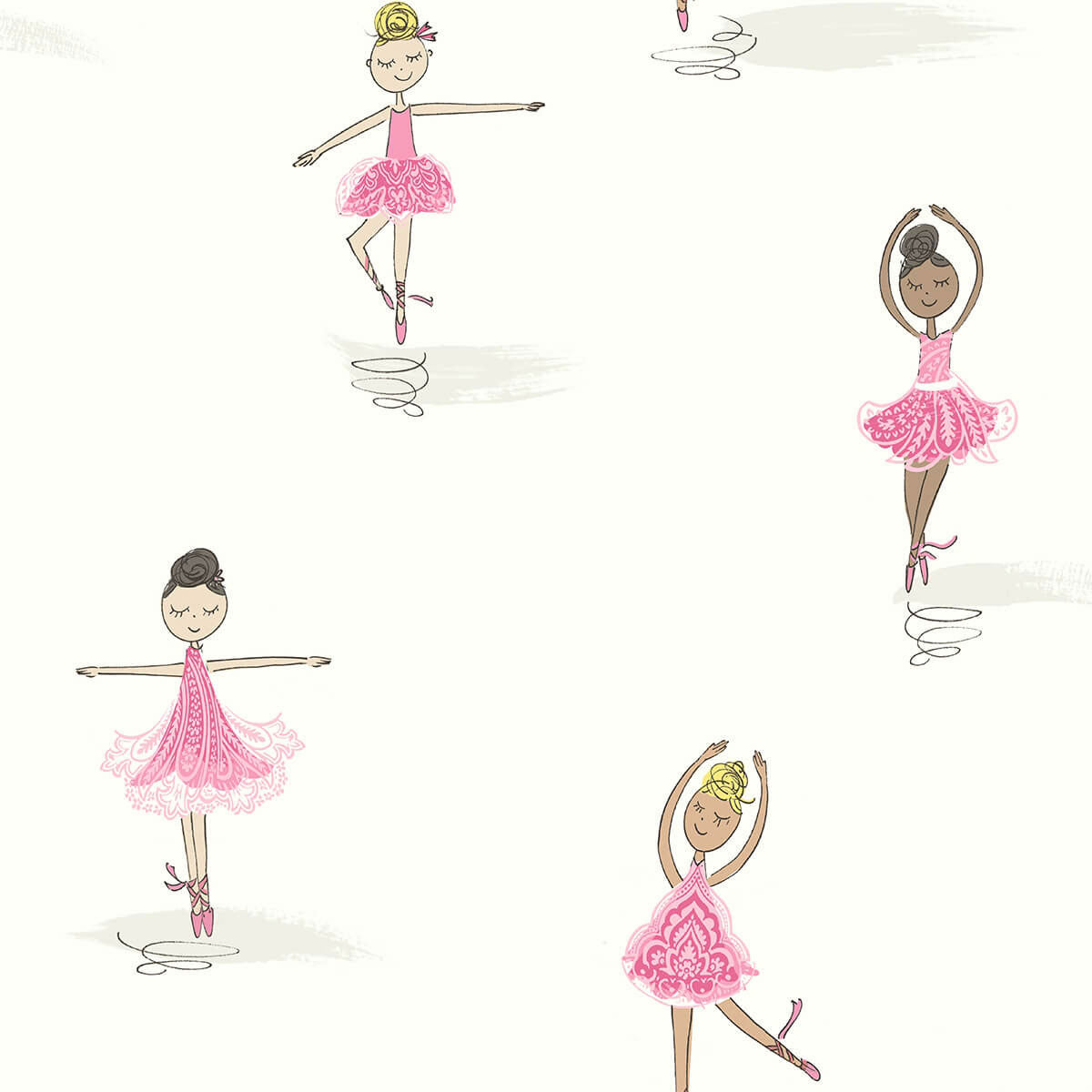 Seabrook Playdate Adventure Tiny Dancers Wallpaper Sample - Pink & White