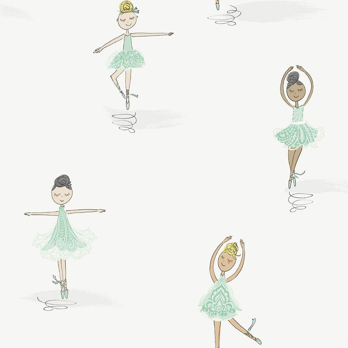 Seabrook Playdate Adventure Tiny Dancers Wallpaper Sample - Green & White