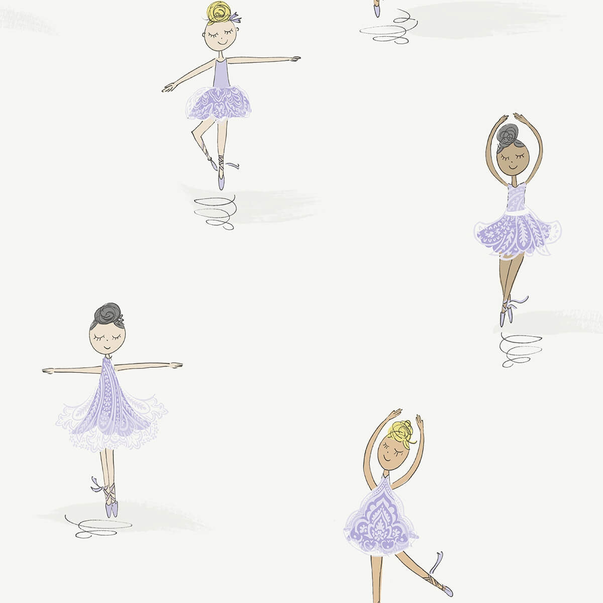 Seabrook Playdate Adventure Tiny Dancers Wallpaper Sample - Lilac & White