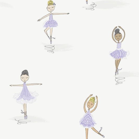Seabrook Playdate Adventure Tiny Dancers Wallpaper - Lilac & White