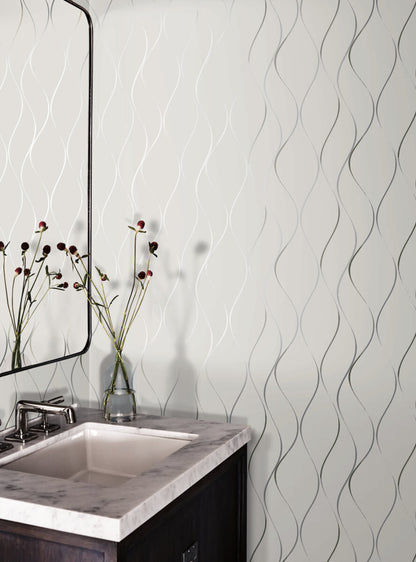 Antonina Vella Dazzling Dimensions Wavy Stripe Wallpaper - White & Silver