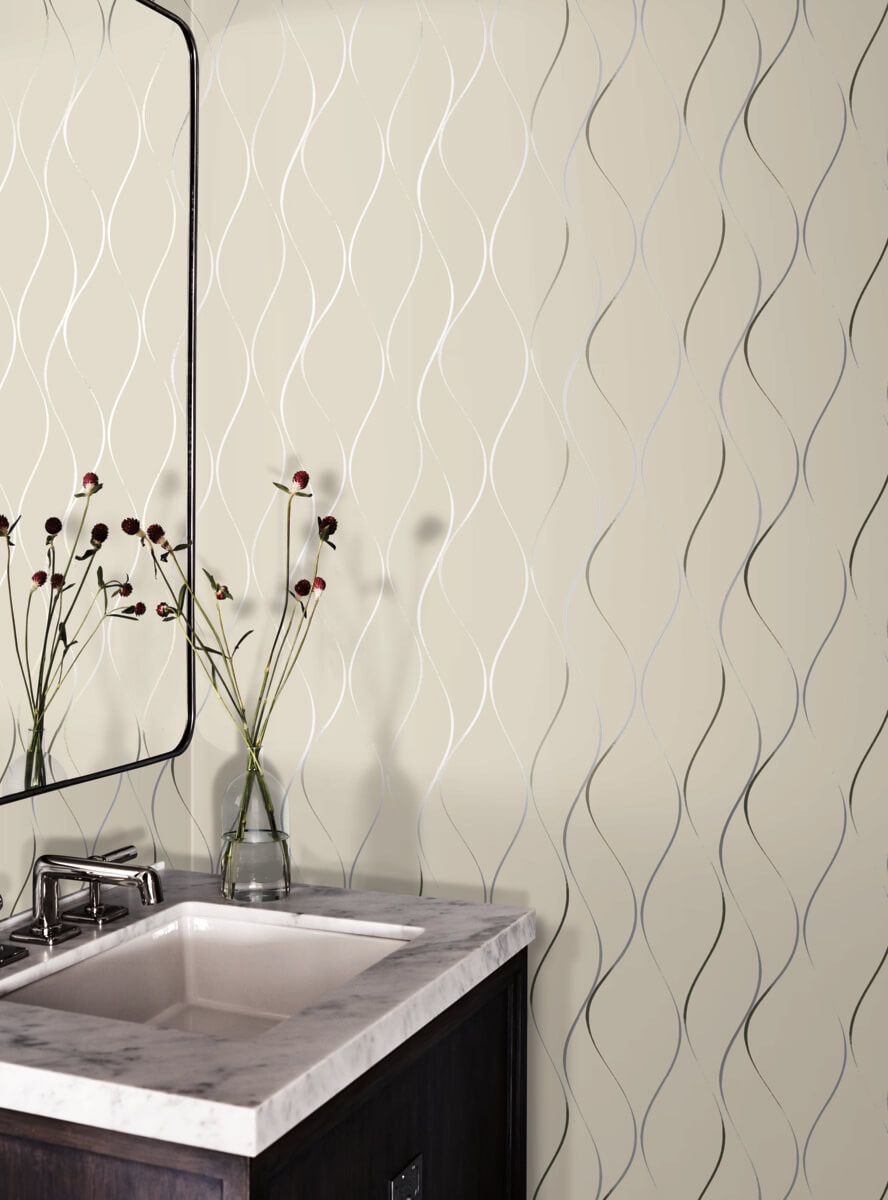 Antonina Vella Dazzling Dimensions Wavy Stripe Wallpaper - Beige
