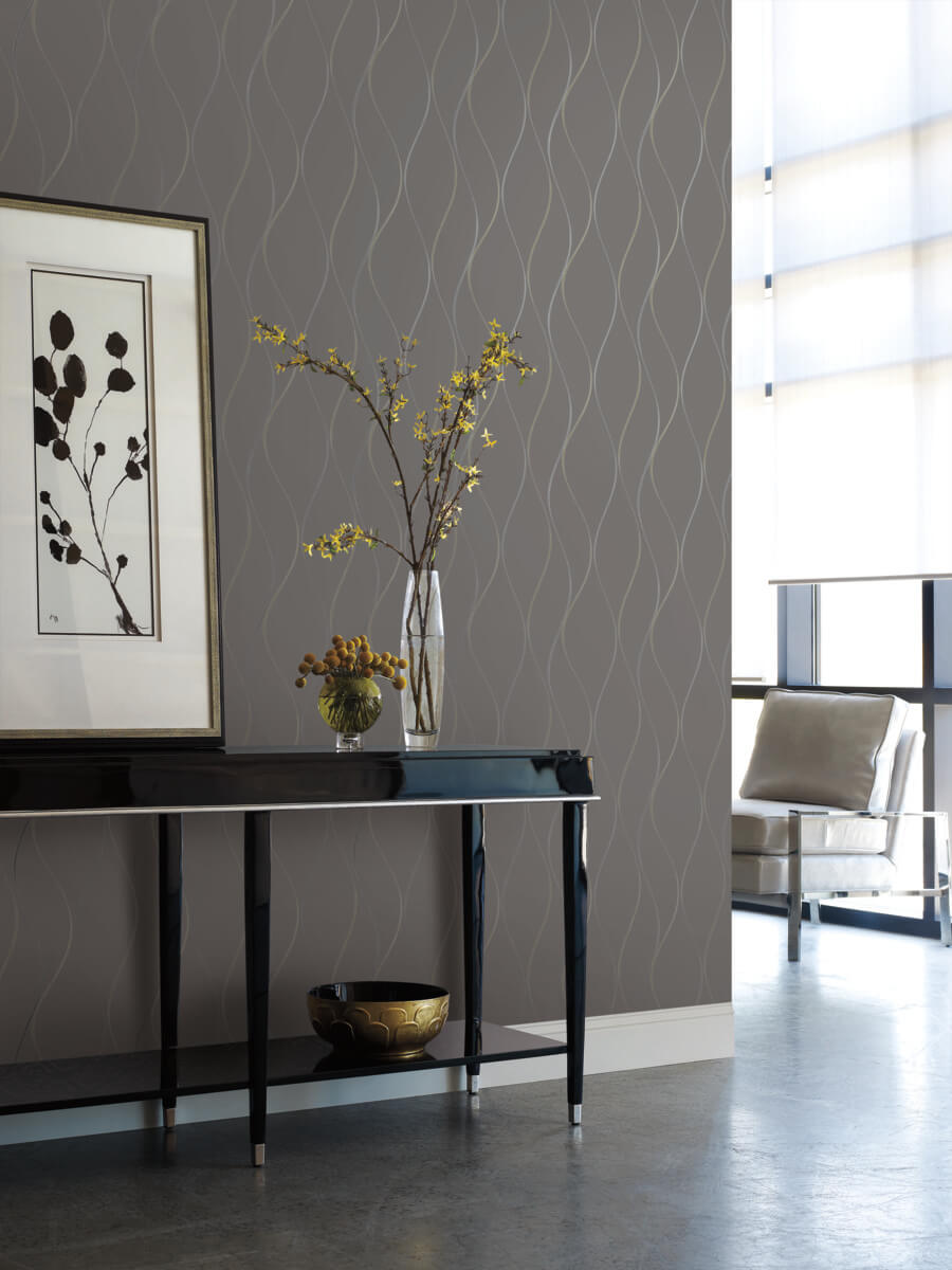 Antonina Vella Dazzling Dimensions Wavy Stripe Wallpaper - Dark Gray