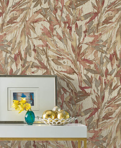 Y6230706 Rainforest Leaves Wallpaper Antonina Vella Red Warm Grey