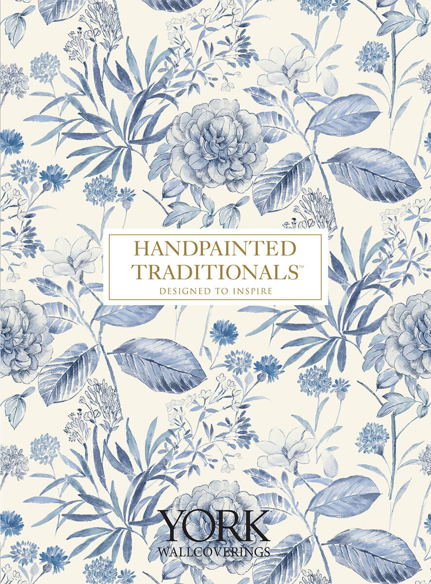 York Handpainted Traditionals Silk Weave Wallpaper - Blue