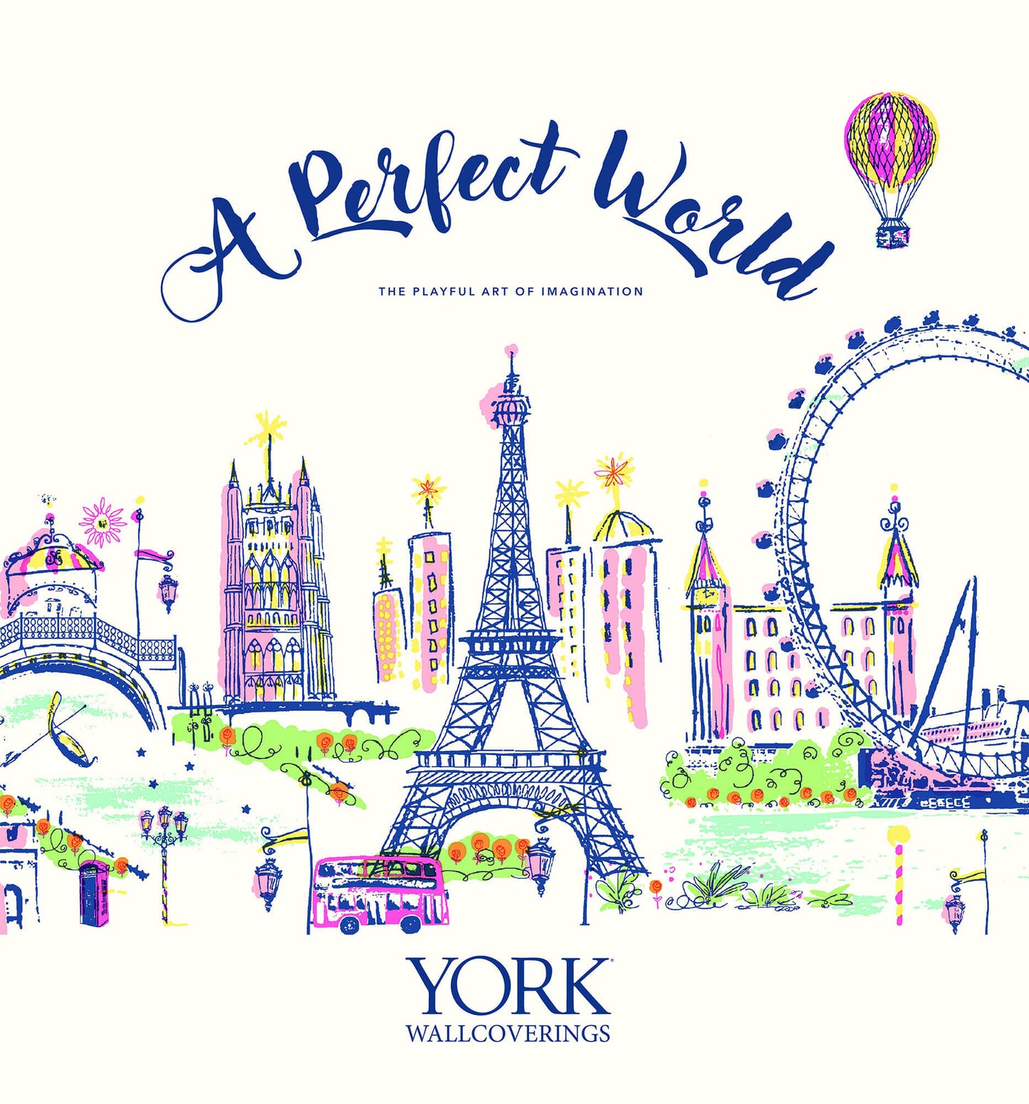 York Construction Blueprint Wallpaper - White & Blue