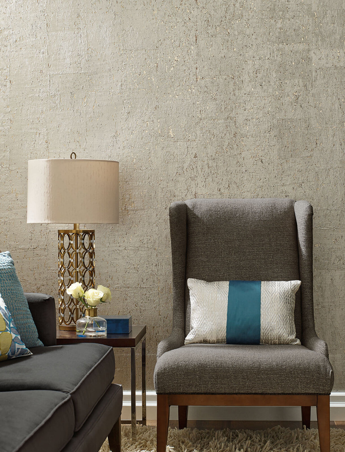 DL2963 Candice Olson Cork Wallpaper Warm Silver