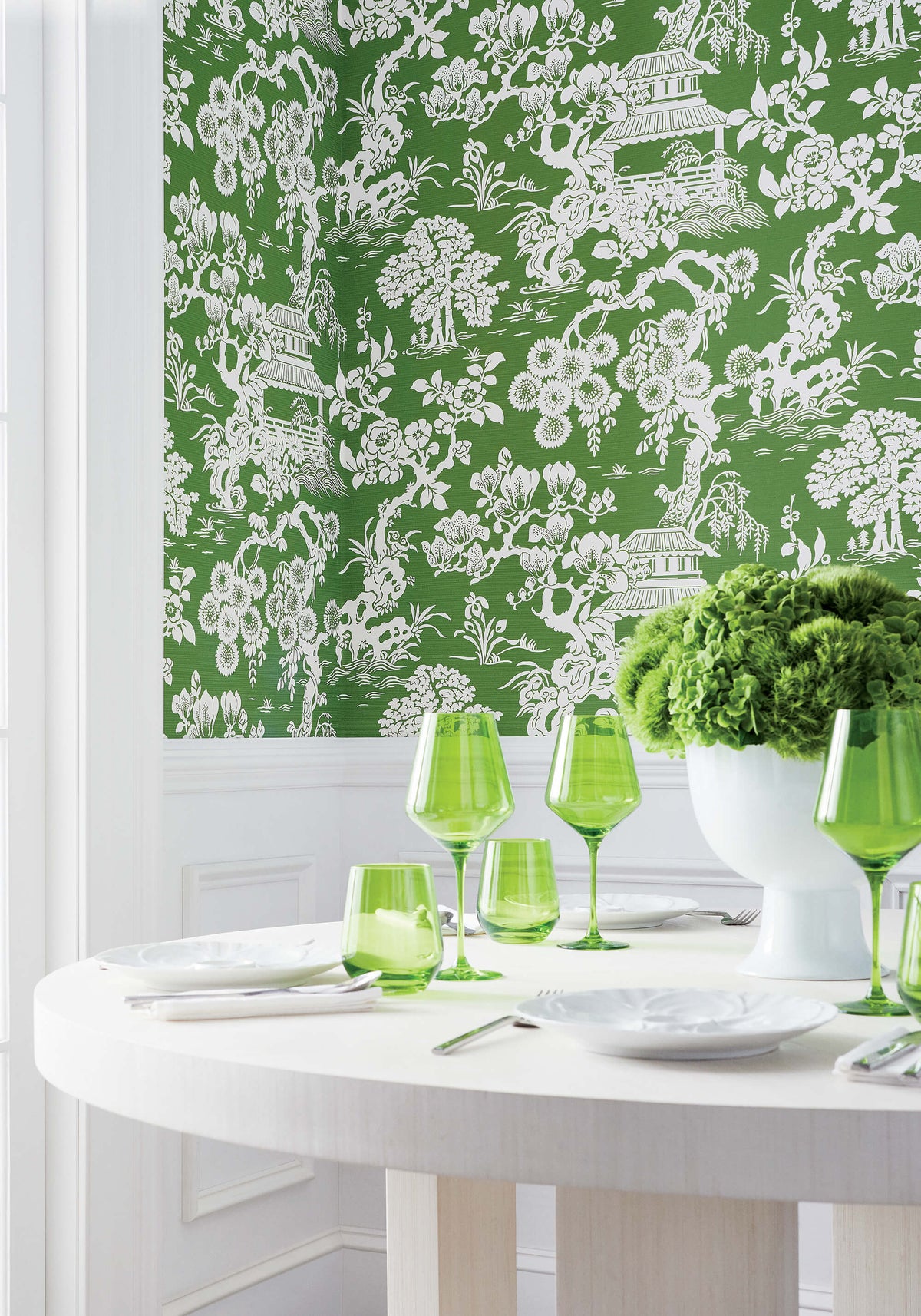 Thibaut Pavilion Japanese Garden Wallpaper - Emerald