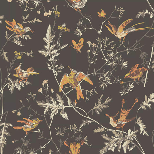 Cole & Son Hummingbirds Wallpaper - Charcoal & Ginger