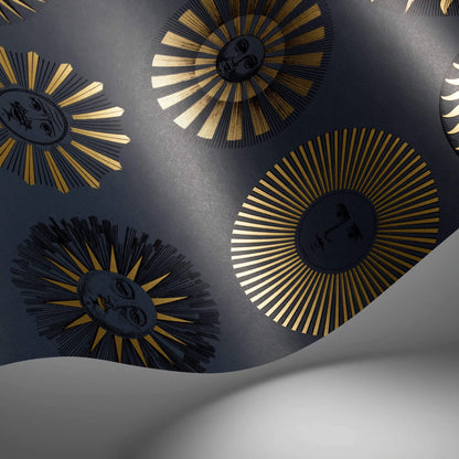 Cole & Son Fornasetti Senza Tempo II Soli Wallpaper - Midnight & Soft Gold