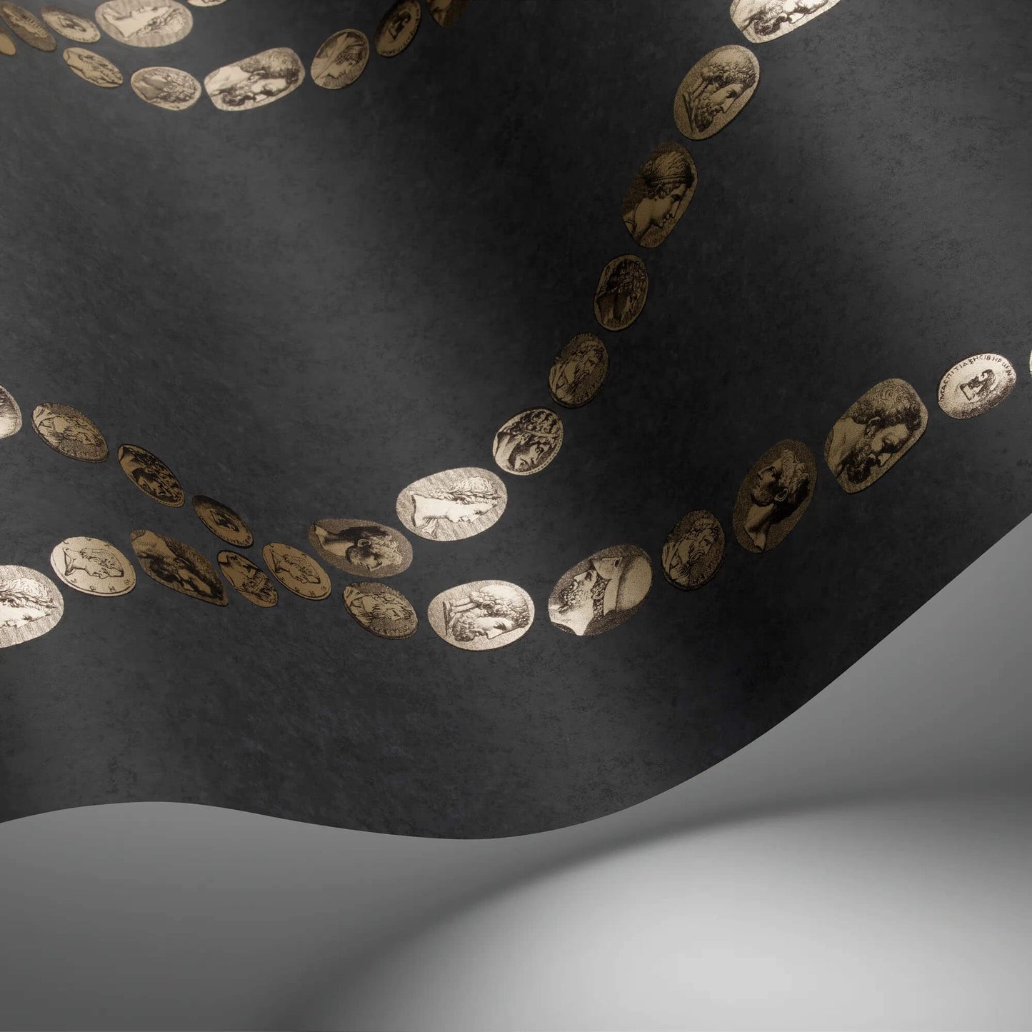 Cole & Son Fornasetti Senza Tempo II Cammei Wallpaper - Gold on Charcoal